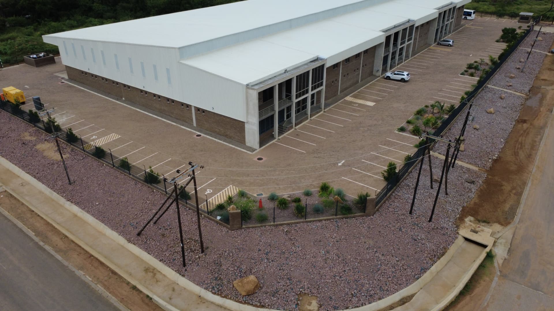 Aerial view of debushing and tree trimming works at Commerce Park, Gaborone