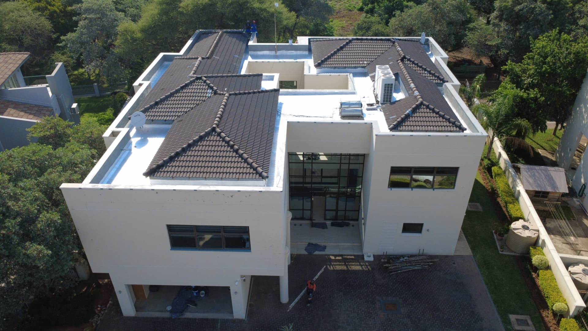 Aerial view of a waterproofed roof at Phakalane Golf Estate, Gaborone